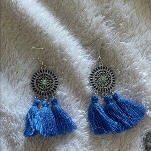 Elegant Blue Tassel Earrings